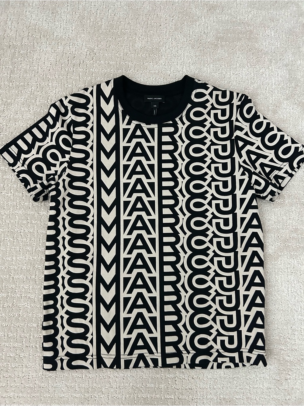 Marc Jacobs Black & Ivory Logo-Stripe Short Sleeve Tee